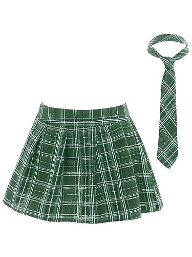 Doomiva Damen Minirock mit Krawatte Schulmädchen Kostüm Japanische Faltenrock Karierter Rock Dessous Set Grün S von Doomiva