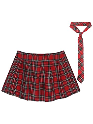 Doomiva Damen Minirock mit Krawatte Schulmädchen Kostüm Japanische Faltenrock Karierter Rock Dessous Set Rot 4XL Doomiva Damen Minirock mit Krawatte Schulmädchen Kostüm Japanische Faltenrock Karierter Rock Dessous Set Rot 4XL von Doomiva