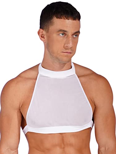 Doomiva Damen Rückenfrei Crop Top Neckholder Oberteile Kurz Top Mesh Unterhemd Transparent BH Bra Sissy Lingerie Dessous Weiß XL von Doomiva