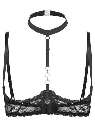 Doomiva Damen Spitze Hebe BH Push Up Bra Bustier Klassische Bralette Büstenhebe Brustfrei Dessous Lingerie Reizwäsche X Schwarz XXL von Doomiva