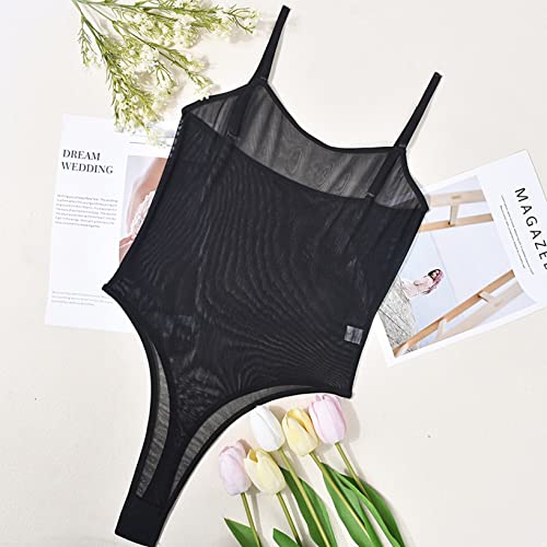 Doomiva Damen Transparent Body Mesh Bodysuit Einteiler High Cut Stringbody Ärmellose Unterhemd Spaghettiträger Nachthemd Reizwäsche Y Schwarz M von Doomiva