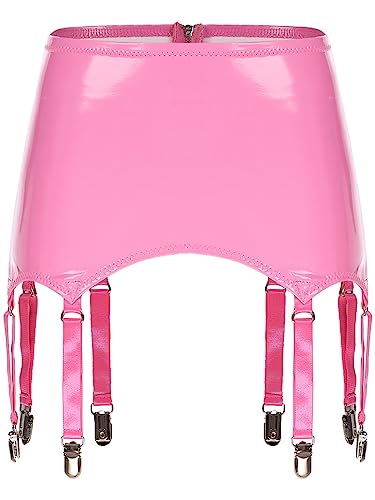 Doomiva Damen Wetlook Strumpfgürtel Leder Optik Strapsgürtel Strumpfhalter Strumpfbänder Lackleder Gürtel mit 8 Halter Rosa S von Doomiva