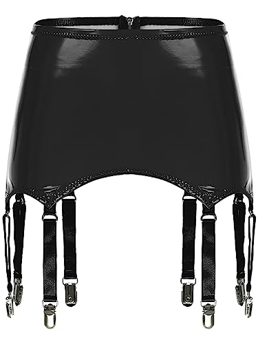 Doomiva Damen Wetlook Strumpfgürtel Leder Optik Strapsgürtel Strumpfhalter Strumpfbänder Lackleder Gürtel mit 8 Halter Schwarz 3XL von Doomiva