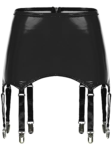 Doomiva Damen Wetlook Strumpfgürtel Leder Optik Strapsgürtel Strumpfhalter Strumpfbänder Lackleder Gürtel mit 8 Halter Schwarz M von Doomiva