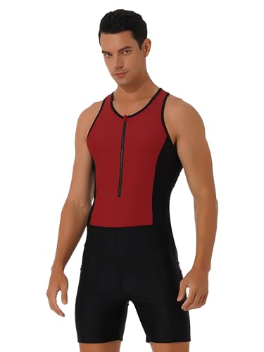 Doomiva Herren Badeanzug Einteiler Schwimmanzug Bademode mit Bein Männer Wassersport Surfanzug Shorty Beachwear Sportbody Rot XL von Doomiva