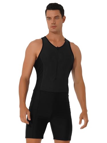 Doomiva Herren Badeanzug Einteiler Schwimmanzug Bademode mit Bein Männer Wassersport Surfanzug Shorty Neoprenanzug Beachwear Schwarz L von Doomiva