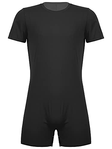 Doomiva Herren Body Einteiler Kurzarm Bodysuit Overall Männer Gymnastikanzug Sportbody mit Knopf Unterhemd Unterwäsche M-XXL Schwarz L von Doomiva