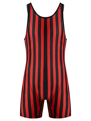 Doomiva Herren Body Einteiler Overall Ärmellos Tank Top Sportbody Männer Streifen Gymnastikanzug Sport Workout Bodysuit Sportwear Rot&Schwarz XL von Doomiva