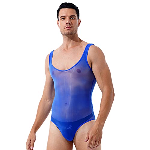 Doomiva Herren Transparent Body Einteiler Unterhemd Tank Top Overall Bodysuit High Cut Stringbody Erotik Dessous Unterwäsche Blau Einheitsgröße von Doomiva