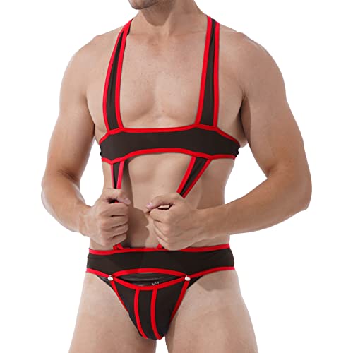 Doomiva Herren Body Wrestling Singlet Bodysuit Jockstrap Trikot Ouvert Tankini mit Bulge Pouch Männer Einteiler Dessous Unterwäsche Rot L von Doomiva