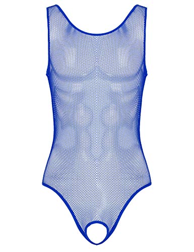 Doomiva Herren Bodysuit Ouvert Mesh Body Sexy Transparent Crotchless Overall Dessous Männer Einteiler Schlafanzug Erotik Unterwäsche Blau XL von Doomiva