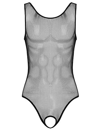 Doomiva Herren Bodysuit Ouvert Mesh Body Sexy Transparent Crotchless Overall Dessous Männer Einteiler Schlafanzug Erotik Unterwäsche Schwarz XL von Doomiva