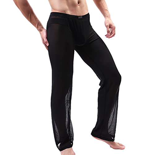 Doomiva Herren Hose Transparent Netz Schlafanzughose Nachtwäsche Männer Reizvoll Lange Pyjamahose Nylon Hose Sheer Pant Freizeithosen Schwarz M von Doomiva