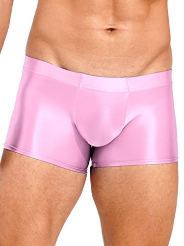 Doomiva Herren Öl Boxershorts Glossy Shorts Eng Stretch Boxer Briefs Unterhose Pants Glänzende Unterwäsche Rosa XL von Doomiva