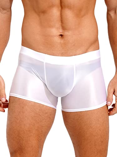 Doomiva Herren Öl Boxershorts Glossy Shorts Eng Stretch Boxer Briefs Unterhose Pants Glänzende Unterwäsche Weiß XXL von Doomiva