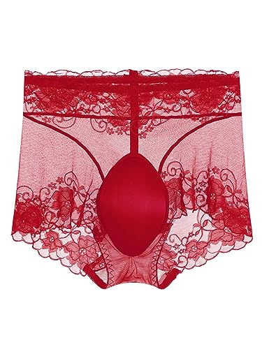 Doomiva Herren Spitze Slips Transparent Unterhosen Mini Thong Stringtanga Erotishce Wäsche Sissy Lingerie Reizwäsche Rot XL von Doomiva