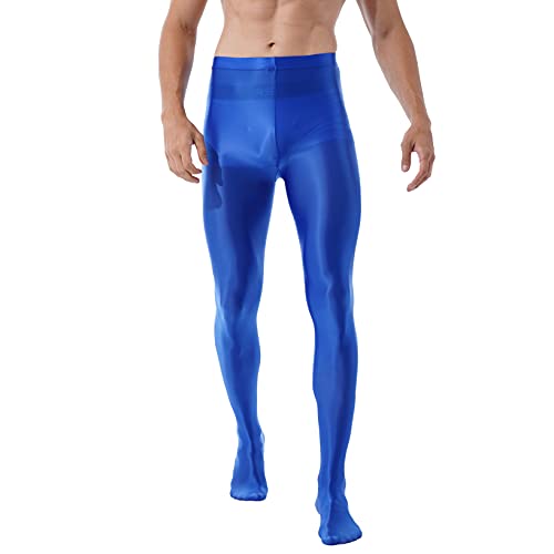 Doomiva Herren Strumpfhosen Nylon Glänzend Leggings Männer Hoher Taille Nylonstrumpfhose Lang Hose Feinstrumpfhose M-XL Blau L von Doomiva