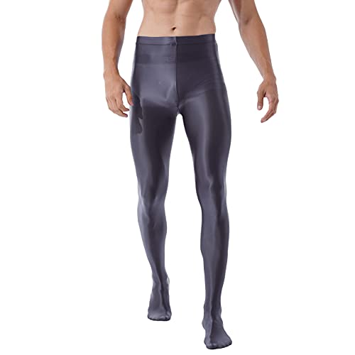 Doomiva Herren Strumpfhosen Nylon Glänzend Leggings Männer Hoher Taille Nylonstrumpfhose Lang Hose Feinstrumpfhose M-XL Dunkelgrau XL von Doomiva