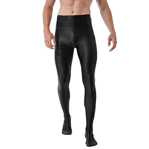 Doomiva Herren Strumpfhosen Nylon Glänzend Leggings Männer Hoher Taille Nylonstrumpfhose Lang Hose Feinstrumpfhose M-XL Schwarz XL von Doomiva