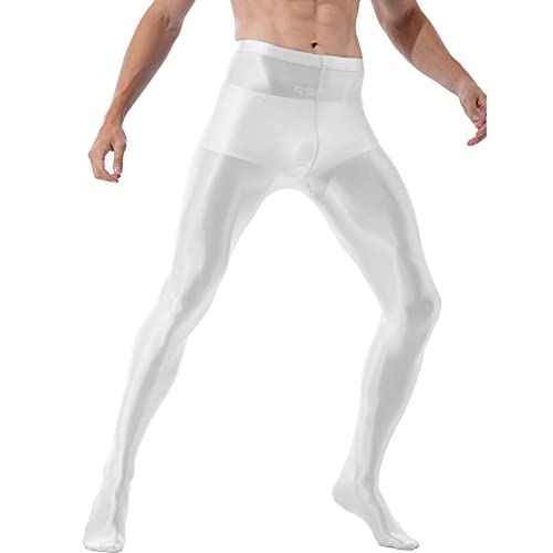 Doomiva Herren Strumpfhosen Nylon Glänzend Leggings Männer Hoher Taille Nylonstrumpfhose Lang Hose Feinstrumpfhose M-XL Weiß L von Doomiva