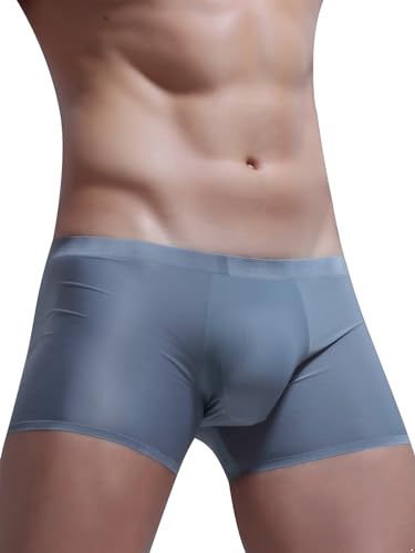 Doomiva Herren Transparent Unterwäsche Mesh Boxer Shorts Atmungsaktiv Unterhosen Einfarbig Höschen Kurz Nachtwäsche X Grau A L von Doomiva