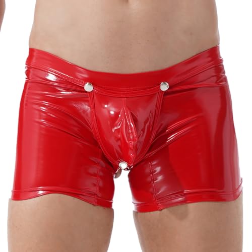 Doomiva Herren Wetlook Boxershorts Lackleder Unterhose Kurze Wäsche Hollow Out Unterwäsche Glänzende Hosen Rot L von Doomiva
