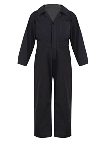 Doomiva Kinder langarm Overall Jungen Karneval Faschingskotüm Arbeitsoverall Jumpsuit Kuschelig Jogger Trainingsanzug Einteiler Body Langarm Arbeitskombi Schwarz 146-152 von Doomiva