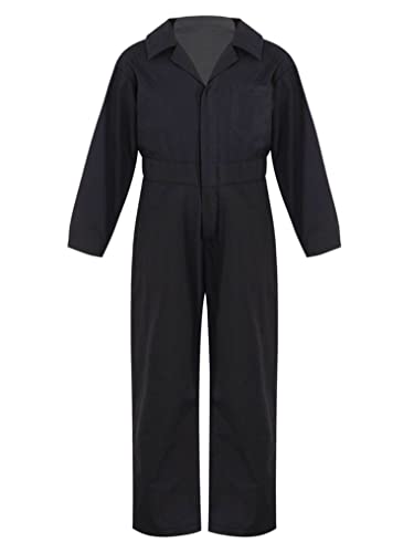 Doomiva Kinder Langarm Overall Jungen Karneval Faschingskotüm Arbeitsoverall Jumpsuit Kuschelig Jogger Trainingsanzug Einteiler Body Langarm Arbeitskombi Schwarz 146-152 von Doomiva