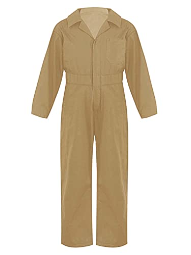 Doomiva Kinder langarm Overall Jungen Karneval Faschingskotüm Arbeitsoverall Jumpsuit Kuschelig Jogger Trainingsanzug Einteiler Body Langarm Arbeitskombi Khaki 158-164 von Doomiva