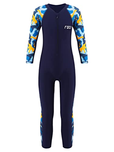 Doomiva Kinder Jungen Badeanzug Lang Sonnenschutz Schwimmanzug Einteiler Bademode mit Reißverschluss Wassersport Ganzanzug Rash Guard Marineblau 122-128 von Doomiva