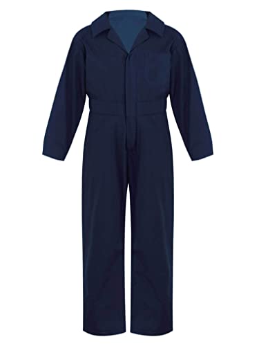 Doomiva Kinder Langarm Overall Jungen Karneval Faschingskotüm Arbeitsoverall Jumpsuit Kuschelig Jogger Trainingsanzug Einteiler Body Langarm Arbeitskombi Dunkelblau 170-176 von Doomiva