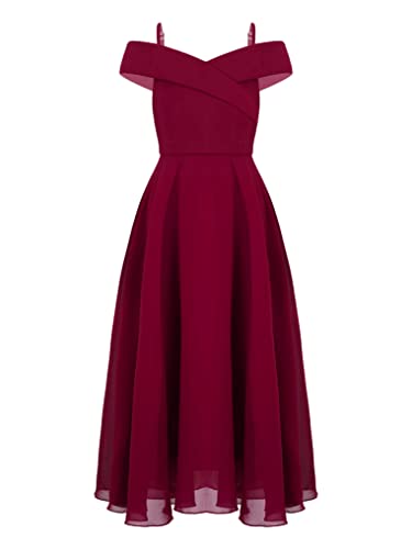 Doomiva Mädche Chiffon Festkleid Ärmellose Maxikleid Hochzeit Blumenmädchenkleid Abendkleid Festzug Trägerkleid Sommerkleid Burgundy 158-164 von Doomiva