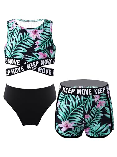 Doomiva Mädchen Badeanzug Zweiteiler Bademode Hawaii Schwimmanzug Ärmellose Oberteil und Shorts Kurz Bade Bekleidungset Xa Lily + Black 3PCS 158-164 von Doomiva