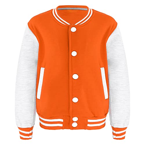 Doomiva Mädchen Baseball Jacke Sportjacke Unisex Kinder Langarm Sweatjacke Herbst Winter Oberteiler Top Streetwear Gr.110-152 Orange 134-140 von Doomiva