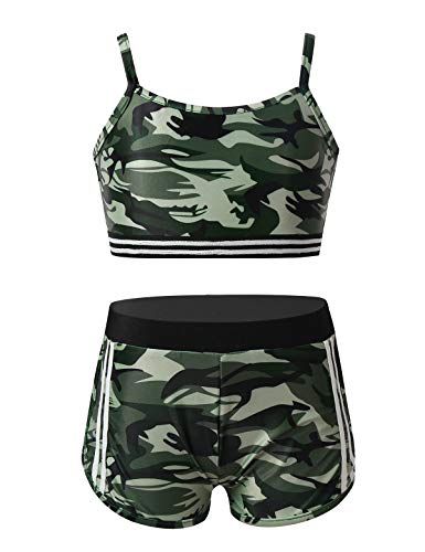 Doomiva Mädchen Badeanzug Tarnung Zweiteiler Bademode Sportanzug Sportlich Weste Ärmellose Oberteile Bauchfrei Top und Sport Shorts Camouflage 146-152 von Doomiva