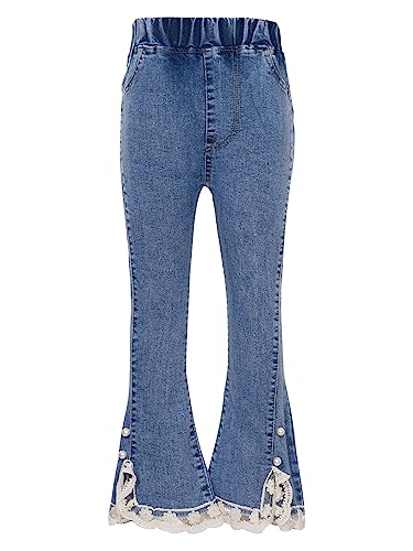 Doomiva Mädchen Blau Jeans Loose Fit Vintage Denim Hose Hohe Taille Jeanshose mit Elastischer Bund Stretch Jeans Weite Bein Freizeithose Xa Blau 134-140 von Doomiva