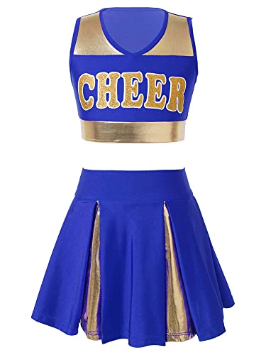 Doomiva Mädchen Cheer Leader Kostüm Set mit Pom, Handblumen, Socken Cheerleading Uniform Ärmellose Tanztop und Minirock Tanzkostüm Set Blau 170-176 von Doomiva