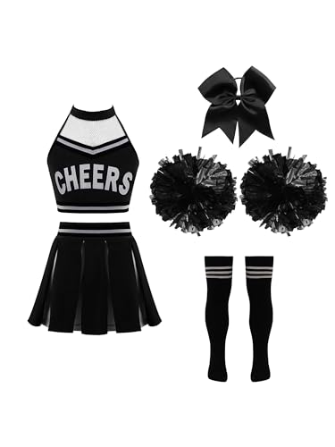 Doomiva Mädchen Cheer Leader Kostüm set Tanzbekleidung Set Crop Top und Minirock Tanzanzug Festlich Tanzkostüm Zc Schwarz + Weiß 134-140 von Doomiva