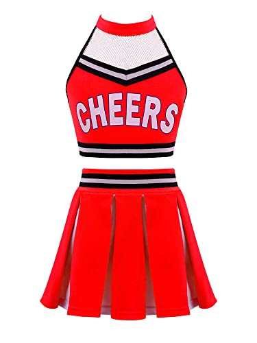 Doomiva Mädchen Cheer Leader Kostüm set Tanzbekleidung Set Crop Top und Minirock Tanzanzug Festlich Tanzkostüm Rot 134-140 von Doomiva