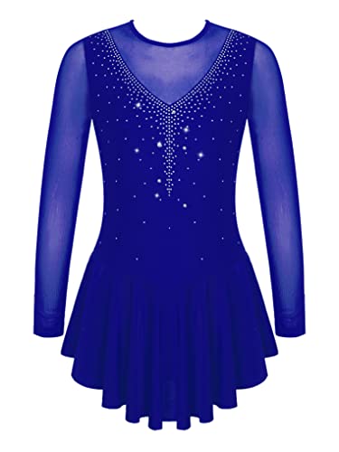 Doomiva Mädchen Eiskunstlaufkleid Langarm Rollschuhkleid Glitzer Ballettkleid Tanzkleid Ballettkleidung Trikot Ballettanzug Wa Königsblau 134-140 von Doomiva