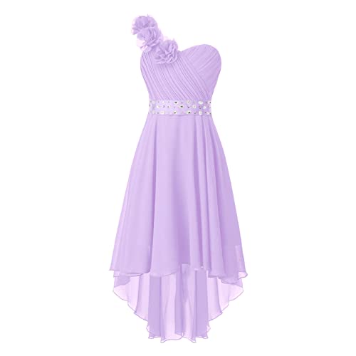 Doomiva Mädchen Festlich Kleider Elegant Hochzeitskleid Glitzer Partykleider mit Strasssteine Prinzessin Kleid Gr.92-164 X Lavender Eine Schulter 146-152 von Doomiva