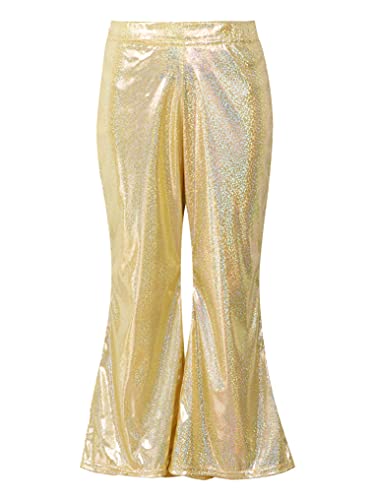 Doomiva Mädchen Glänzende Schlaghose Kinder Tanz Latin Hose Vintage Hippie Ausgestellten Hose Glocken Hose Karneval Party Köstum Gold 152-164 von Doomiva