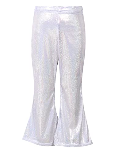 Doomiva Mädchen Glänzende Schlaghose Kinder Tanz Latin Hose Vintage Hippie Ausgestellten Hose Glocken Hose Karneval Party Köstum Silber 110-116 von Doomiva