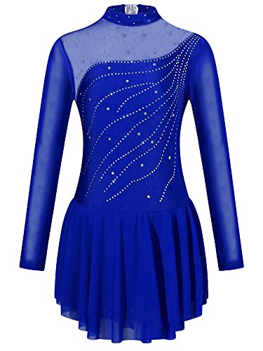 Doomiva Mädchen Glitzer Tanzkleid Langarm Eiskunstlauf Anzug Kürkleid Rollkunstlauf Kleid Langarm Wett"be"werb Tanzkostüm Ballettkleidung Ballettanzug Ua Royal Blau 134-140 von Doomiva