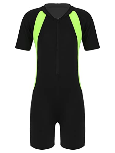 Doomiva Mädchen Jungen Badeanzug Kinder Unisex Bademode Kurzarm Schwimmanzug Mit Reißverschluss Badebekleidung Surfanzug Schwarz&Gelb 158-164 von Doomiva