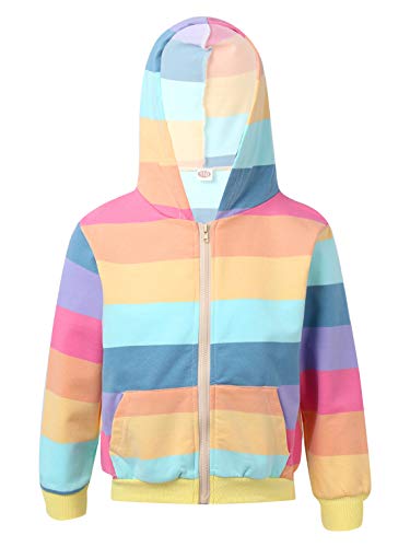 Doomiva Mädchen Kapuzenpullover Kinder Frühlingsjacke Langarm Baumwoole Sweatjacke Hoodie Pullover mit Reißverschluss Regenbogen 104-110 von Doomiva