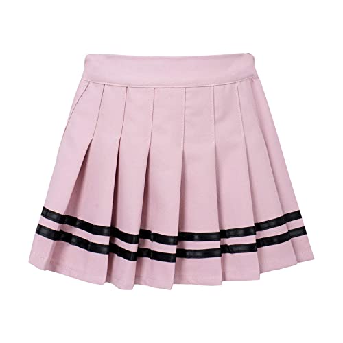 Doomiva Mädchen Röcke Baumwolle Schuluniform Gefalteter Röcke Schulmädchen Klassischer Rock Einfarbig Sommer Kurz Rock Gr. 98-176 B Rosa + Schwarz 170-176 von Doomiva