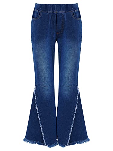 Doomiva Mädchen Schlaghose Jeanshosen Slim Fit Denim Hose Kinder Mädchen Bootcut Jeans Hose Hohe Taille Elastischer Bund Freizeithosen Ub Blau 134-140 von Doomiva