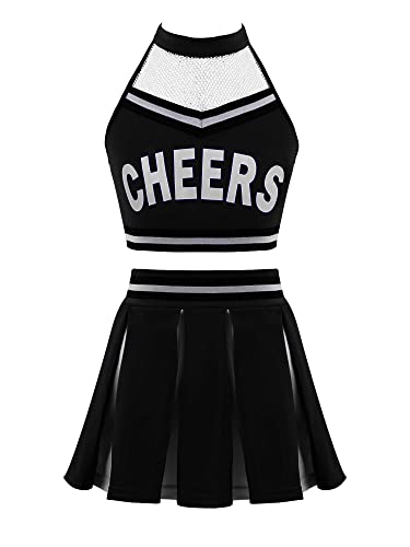 Doomiva Mädchen Cheer Leader Kostüm set Tanzbekleidung Set Crop Top und Minirock Tanzanzug Festlich Tanzkostüm Schwarz 146-152 von Doomiva