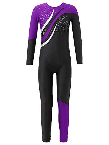 Doomiva Mädchen Turnanzug Glitzer Ganzkörper Gymnastikanzug Einteiler Sportbody mit Strass Gymnastikanzug Ballettbody Trikotanzug Ballettanzug Xa Violett 146-152 von Doomiva